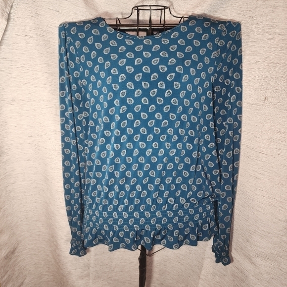 Michael Kors Blouse Tie in back Long Sleeves XL  Blue Pattern soft - Picture 5 of 11